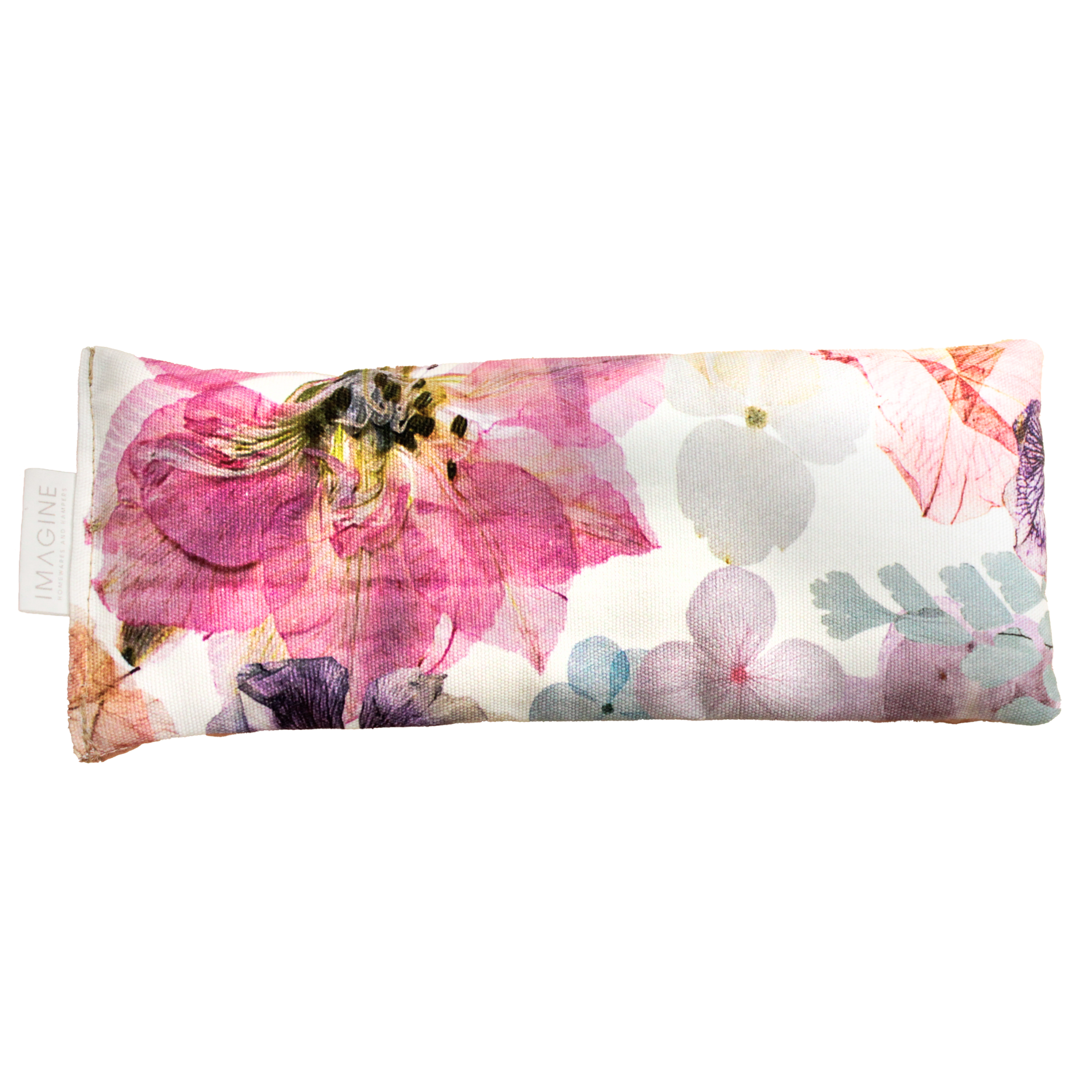 Floral patterned pouch with a bee design on a white background